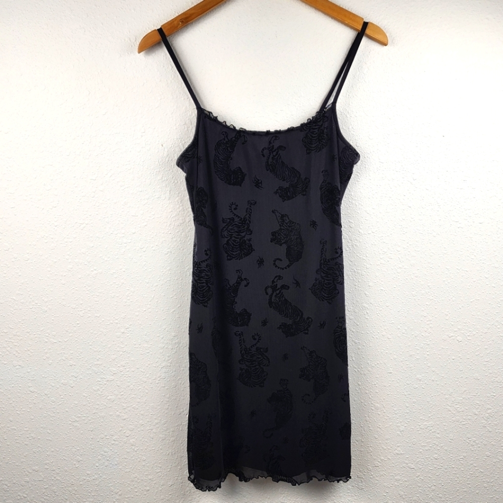 Divided H&M Womens Medium Bodycon Mini Dress Black Velvet Tiger Whimsigoth Club